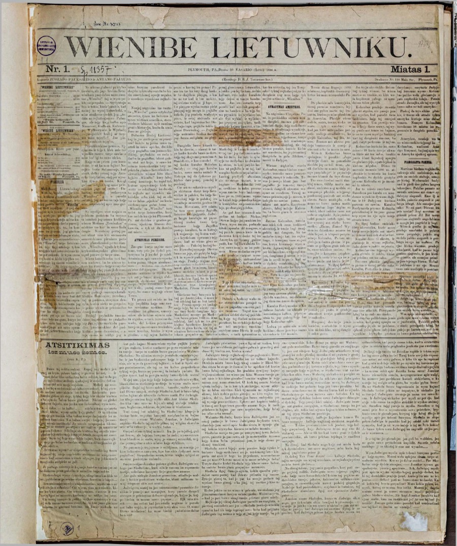 Front page of Vienybė Lietuvninkų, 10 February 1886